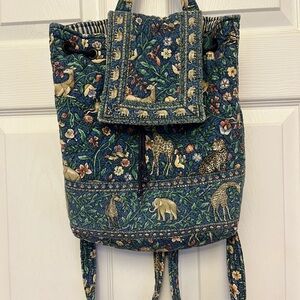 Vera Bradley Blue and Green Animal Print Backpack